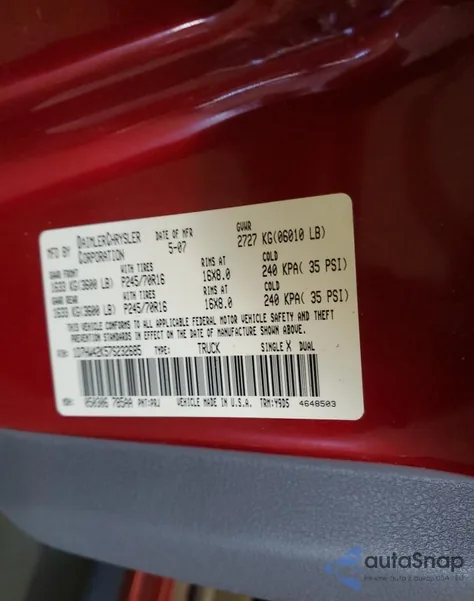 2007 Dodge Dakota Slt from USA, damaged, VIN 1D7HW42K57S232685